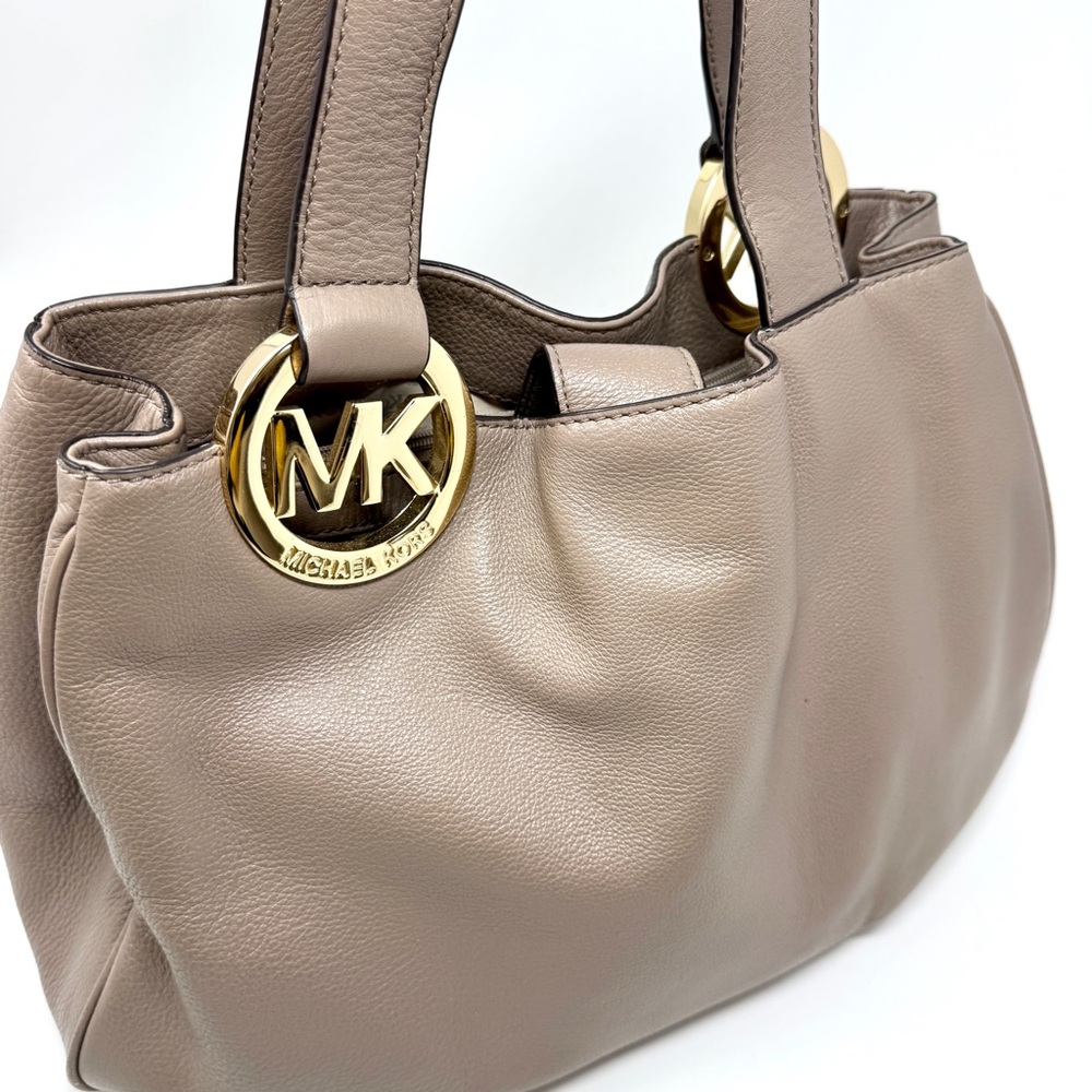 Michael Kors Fulton Large Shoulder Tote Tan Dark Dune Pebbled Leather Bag - Picture 4 of 14